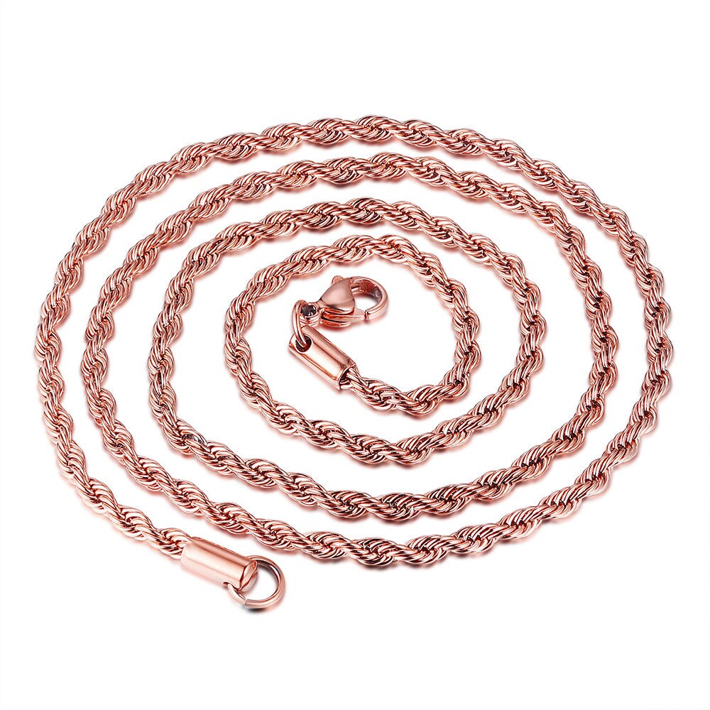 Hip Hop Punk 3mm Stainless Steel Swag Twist Rope Chain Necklace For Women Men Gold Color Necklace Jewelry Accessories: Rose Gold / 45cm