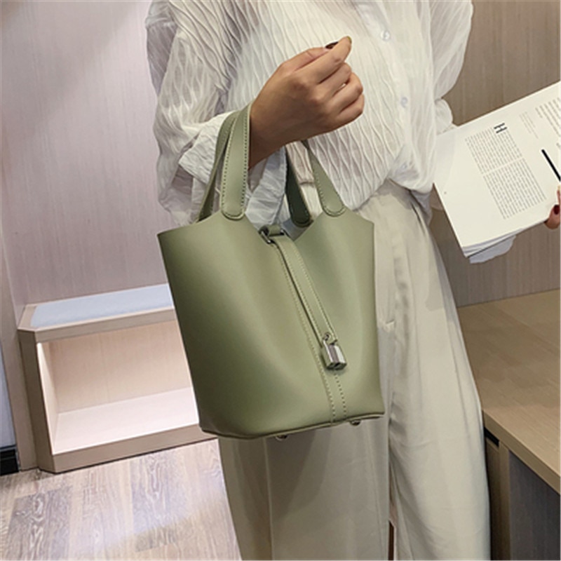 Pu leren bucket bags met hoge capaciteit voor dames, effen schoudertas, damestassen en portemonnees, dameshandtas
