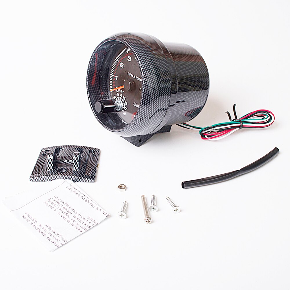 Tacómetro de 3,75 pulgadas y 95mm para coche, medidor LED de Color blanco, calibre automático de 12V [fibra de carbono o Color negro] TAC 0-8000 RPM