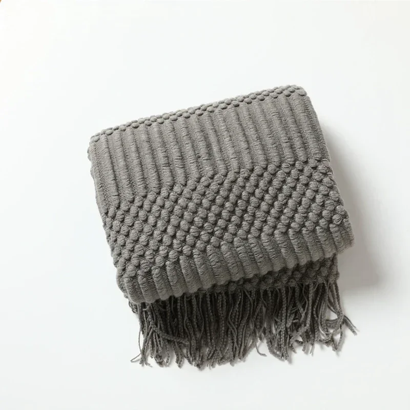 Weiße Boho-Überwurfdecken, strukturierte große Strickdecken, klobige Jahrgang-Luxus-Überwurf-Tagesdecke, Deckenbezug, Manta Para Sofá: 100x140cm / Blau