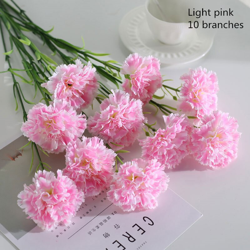 10 Stks/set Zijde Anjer Kunstbloemen Bundel Rood Geel Roze Nep Anjers Boeket Wedding Party Centerpiece Decoratie