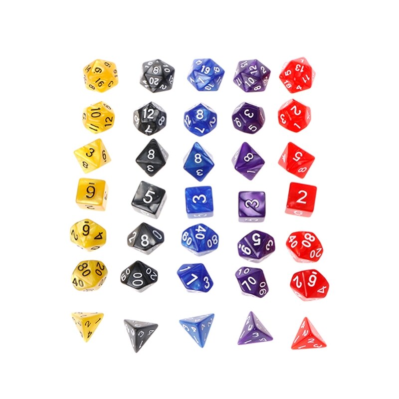 7Pcs Polyhedral Dice White Numbers For Dragon Pathfinder D20 D12 2xD10 D8 D6 D4 D0LB