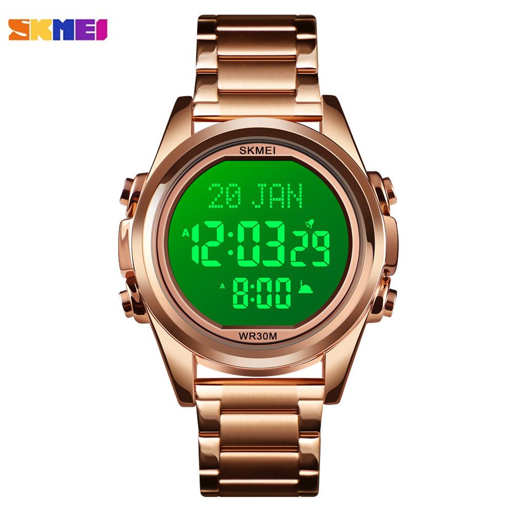 Skmei Moslim Azan Klok Horloge Voor Gebed Met Qibla Kompas Adhan Alarm Hijri Kalender Islamitische Al Harameen Fajr Tijd Horloge: rose white