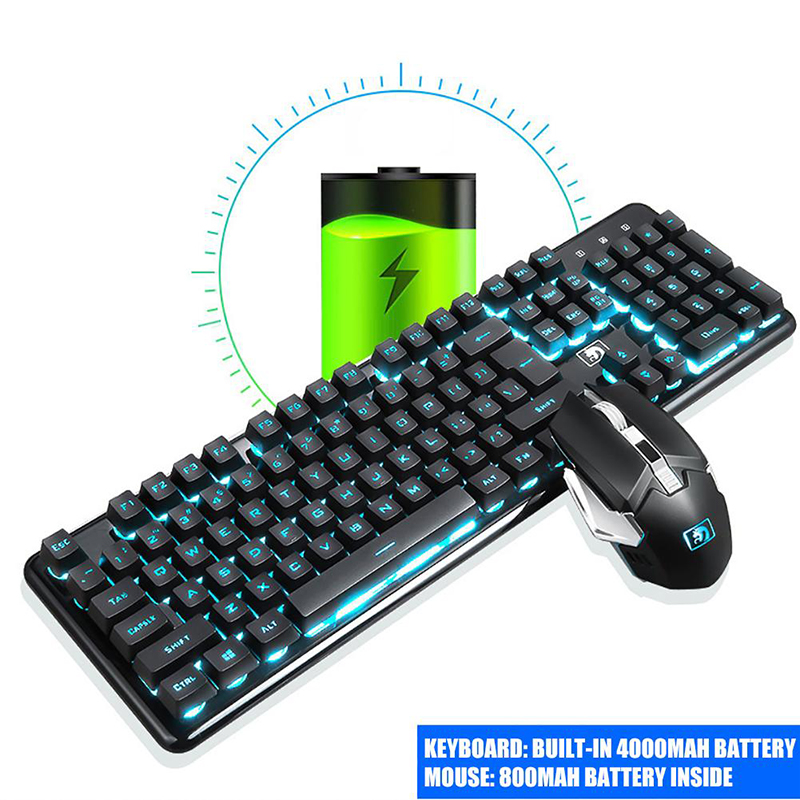 Teclado inalámbrico de 2,4G para videojuegos, periférico con sensación mecánica, retroiluminado RGB, ratón inalámbrico de 2400dpi, Pc, Gamer, teclado Punk