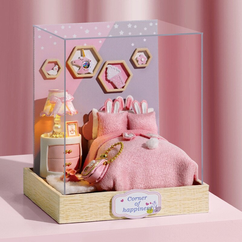 Diy Miniature Dollhouse Kit Handmade Model Wooden House Kitchen Roombox Birthday Christmas Kids Toys Doll House Furniture: Orange