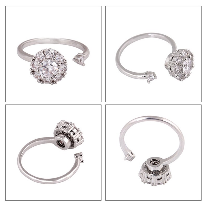 Anillo giratorio de circón para aliviar el estrés, anillo de cobre brillante de Circonia cúbica, anillo abierto Ajustable para de San Valentín
