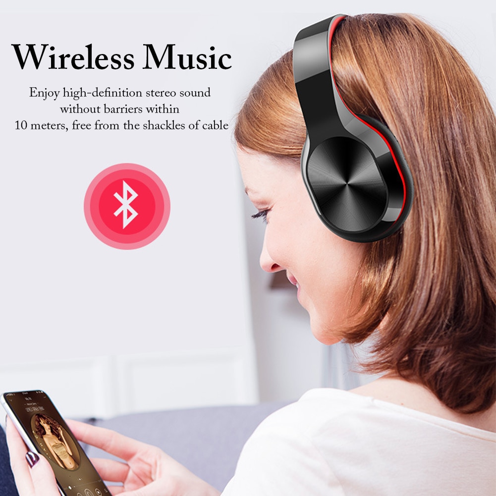 9D Stereo Bluetooth 5.0 Wireless Headset Head-mounted HiFi Noise Canceling Gaming Headphone With Microphone Support TF Card