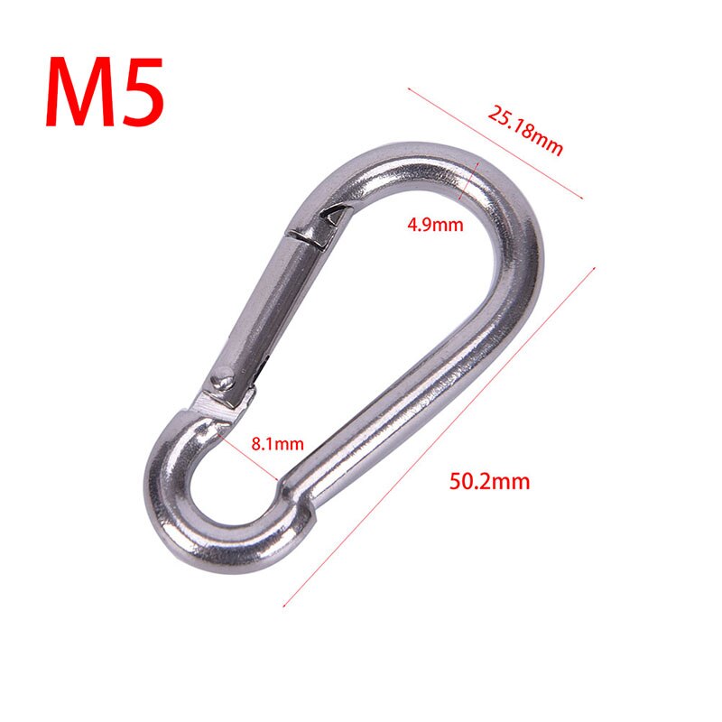 Mosquetón con resorte de acero inoxidable 304, herramienta múltiple, accesorios para escalada en roca, gancho de presión, llavero, cierre de eslabón rápido, 5 tipos, 1 ud.: M5