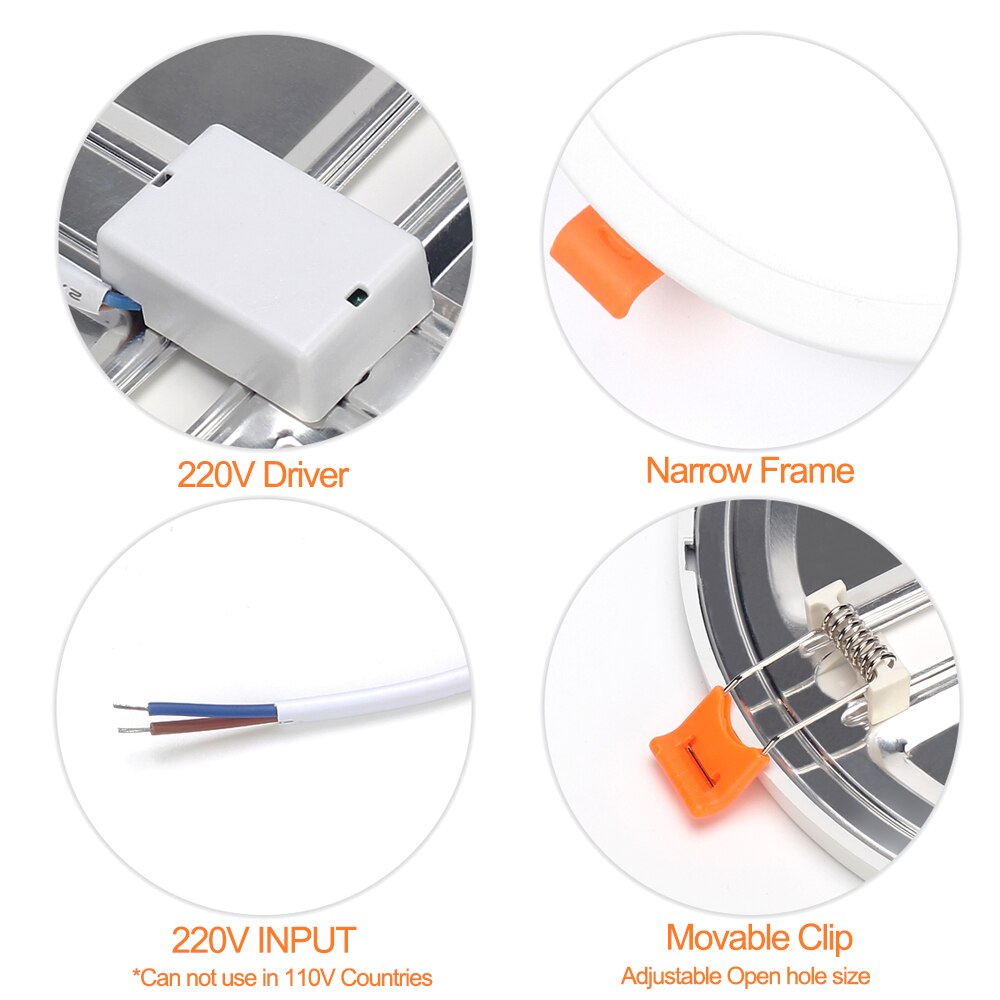 Ultra Thin LED Panel Light Round 6W 8W 15W 20W AC110V/220V Aluminum Ceiling Recessed Downlight open hole adjustable open hole