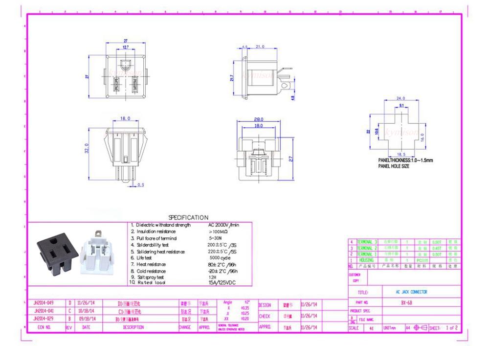 10PCS Chassis Female 3PIN AC US Nema 5-15R Inline Socket Plug Adapter Industrial Power Connector Power Supply Output Outlet