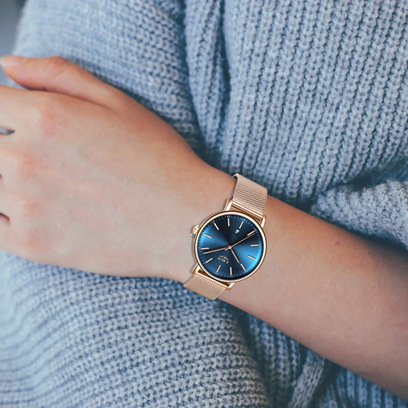LUIK Vrouwen Horloges Rvs Mesh Riem Horloge Eenvoudige 8mm Ultra-dunne Quartz Klok Horloges Voor vrouwen + Box