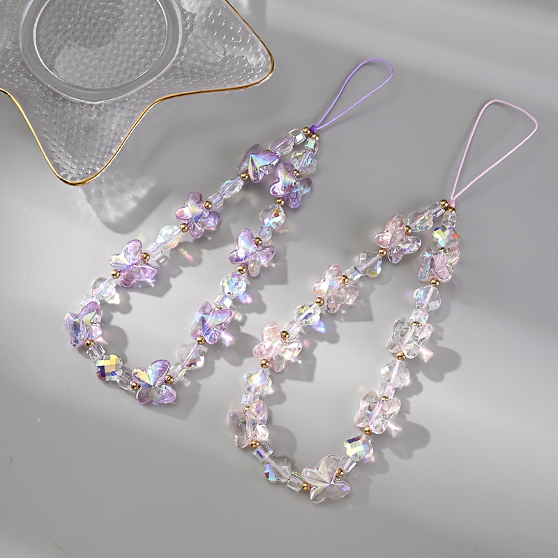 Women Girl Acrylic Mobile Phone Chain Transparent Sweet Butterfly Telephone Hanging Cord Anti Cellphone Lanyard Jewelry