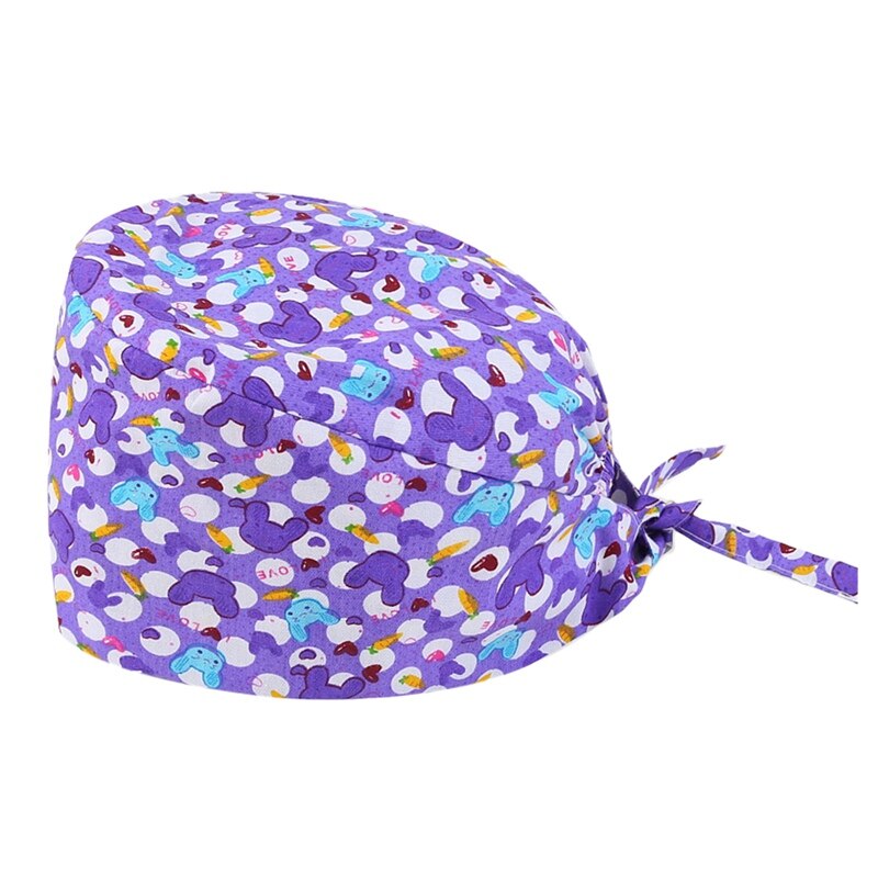 Printing Hat Breathable Beauty Salon Cap Unisex Laboratory Work Hat Adjustable Tieback Work Cap