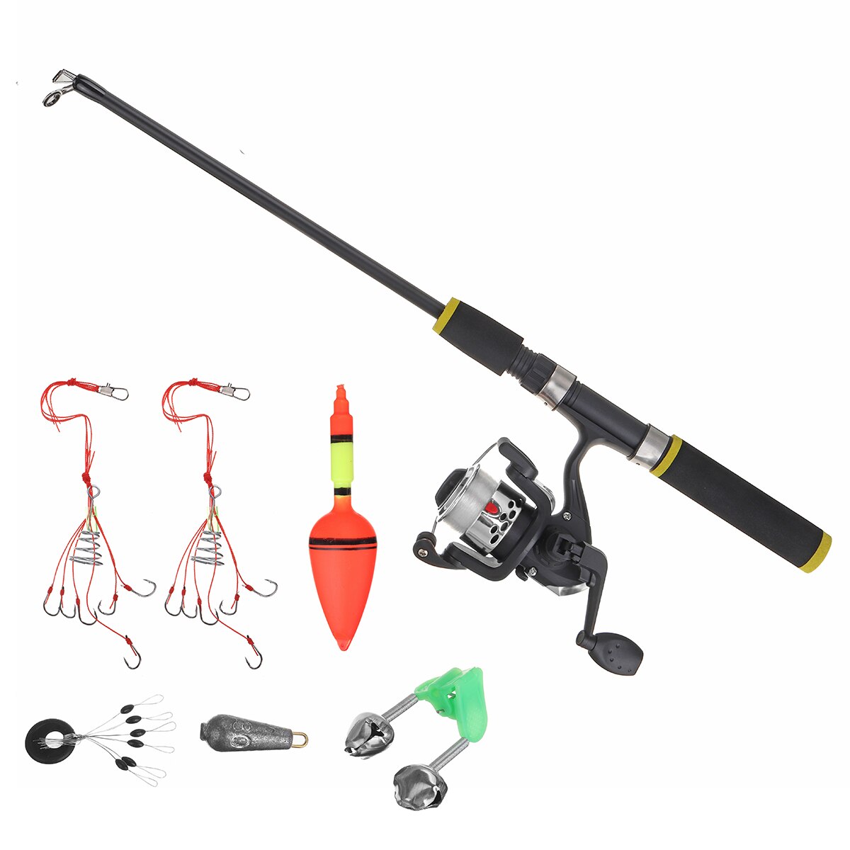 Fishing Rod Reel Combo Full Kit 1.2m Telescopic Fishing Rod Spinning Reel Set with Hooks: Silver