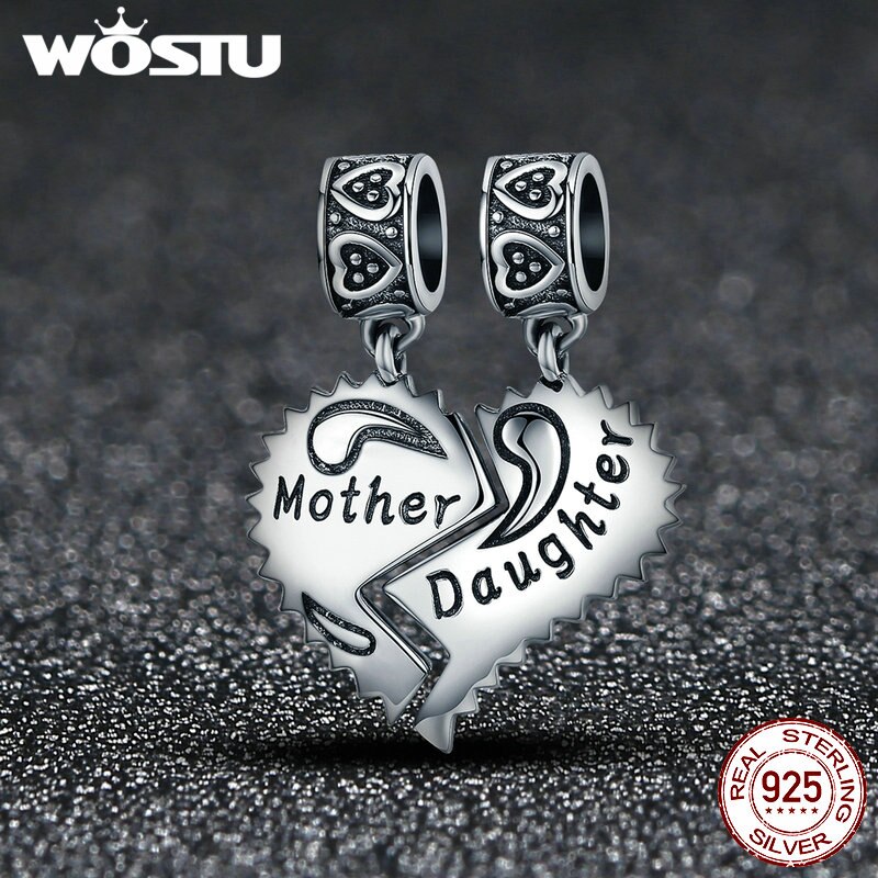 WOSTU 100% 925 Sterling Silver Mother &amp; Daughter Love Forever Dangle Bead fit original WST charm Bracelet Pendant FIC427