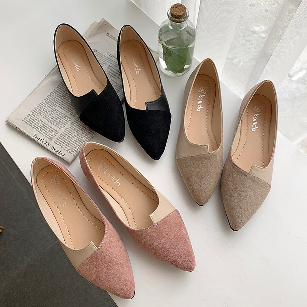 Scarpe basse a punta da donna Scarpe slip on patchwork solide Ballerine casual traspiranti Mocassini comfort quotidiano per tutti gli abbinamenti