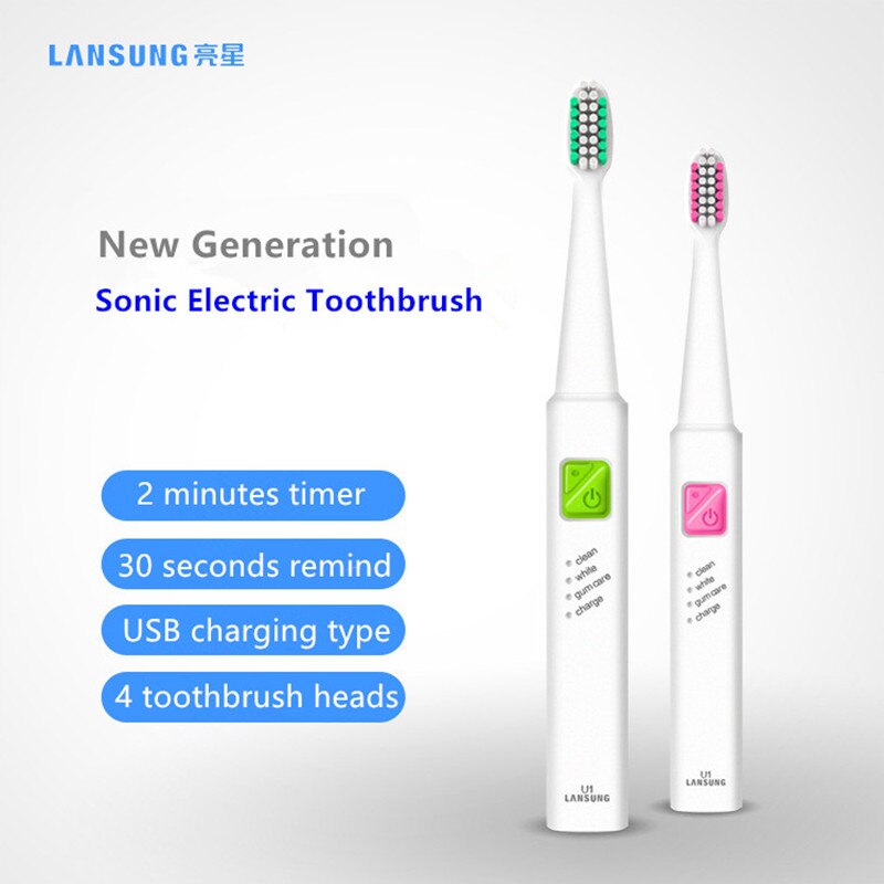 LANSUNG brosse à dents électrique sonique Ultra sonique brosses à dents rechargeables USB avec 4 pièces têtes de rechange et 1 porte-brosse à dents
