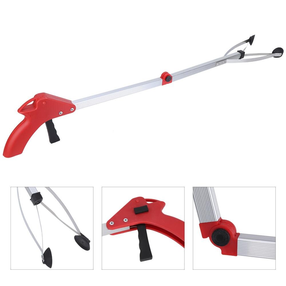 1PC Household Garbage Picker Folding Alloy Clip Trash Grabber for Garden Leaves Waste Pick Up: Red