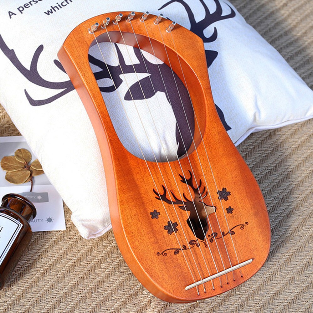 7 Strings 7-String Lyre Harp Lightweight With Tuning Tool Mahogany 7-String Lyre Harp Solid Wooden With Tuning Tool