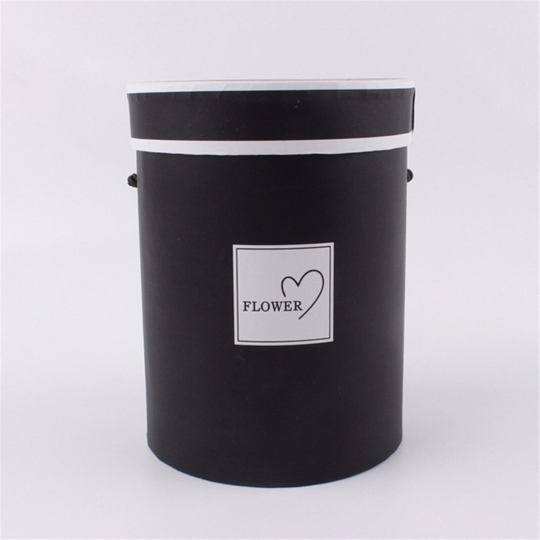 1Pc Handheld Round Flower Bouquet Boxes Living Vases Florist Box Flower Plant Boxes D14*H18CM: Black