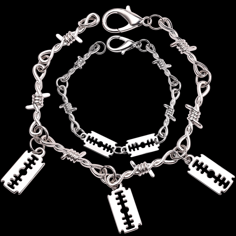 Rock punk metalen doornen ijzeren ketting armband Zilveren Scheermesje Armband Voor Mannen Man Bangle Hip Hop Armband