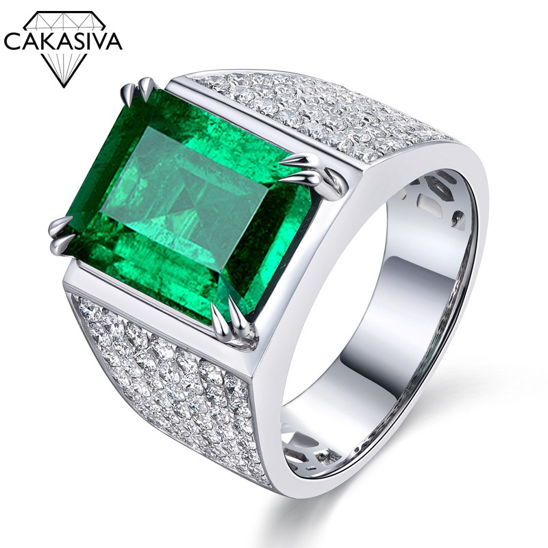 Anillo abierto de Plata de Ley 925 con Esmeralda para hombre, joyería Punk Vintage, , joyas de piedras preciosas por mayor