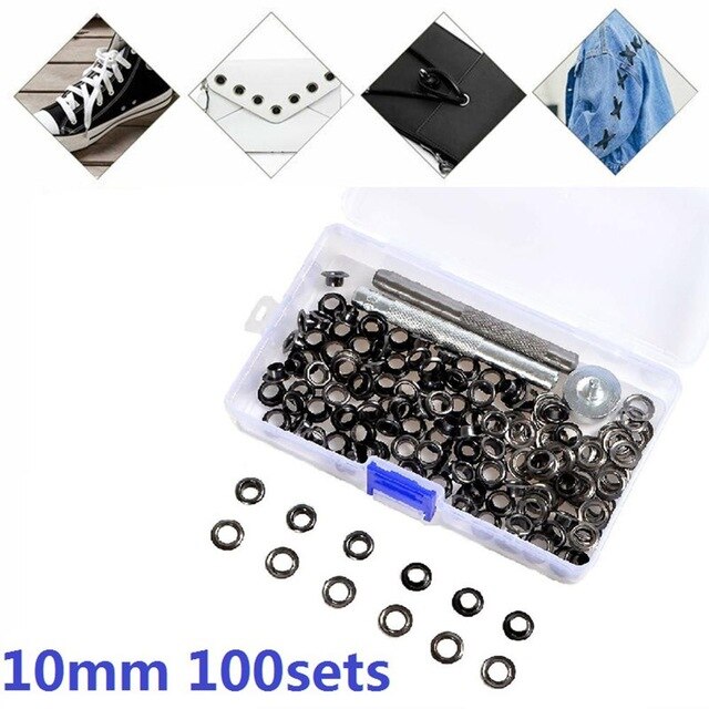 100/180/200 stk/sæt metal gennemføring øjenværktøj messing presenning telt flag fortelt lærred diy sæt kit ankomster tilbehør øjer: F 100 sæt 10mm