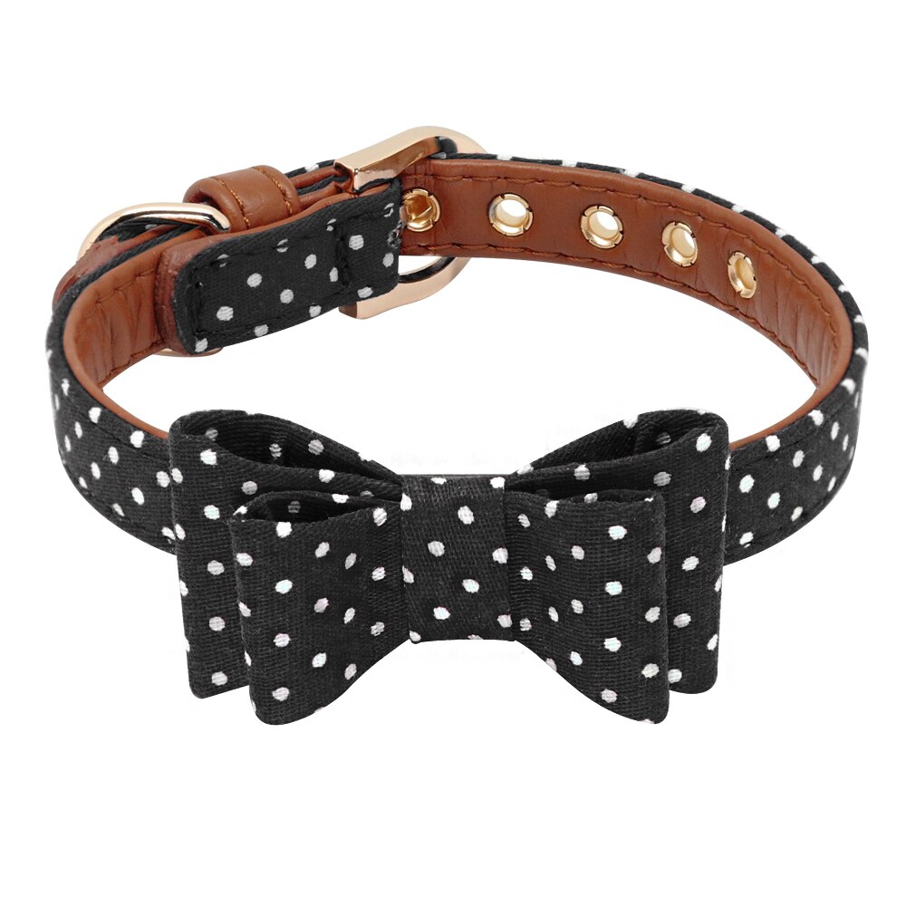 Collier en cuir pour chiens, Bandana, laisse de marche pour chiens, mignon à points, avec nœud pour chats, laisse en plomb pour petits et moyens chiots, Chihuahua: Black Bow Collar / S