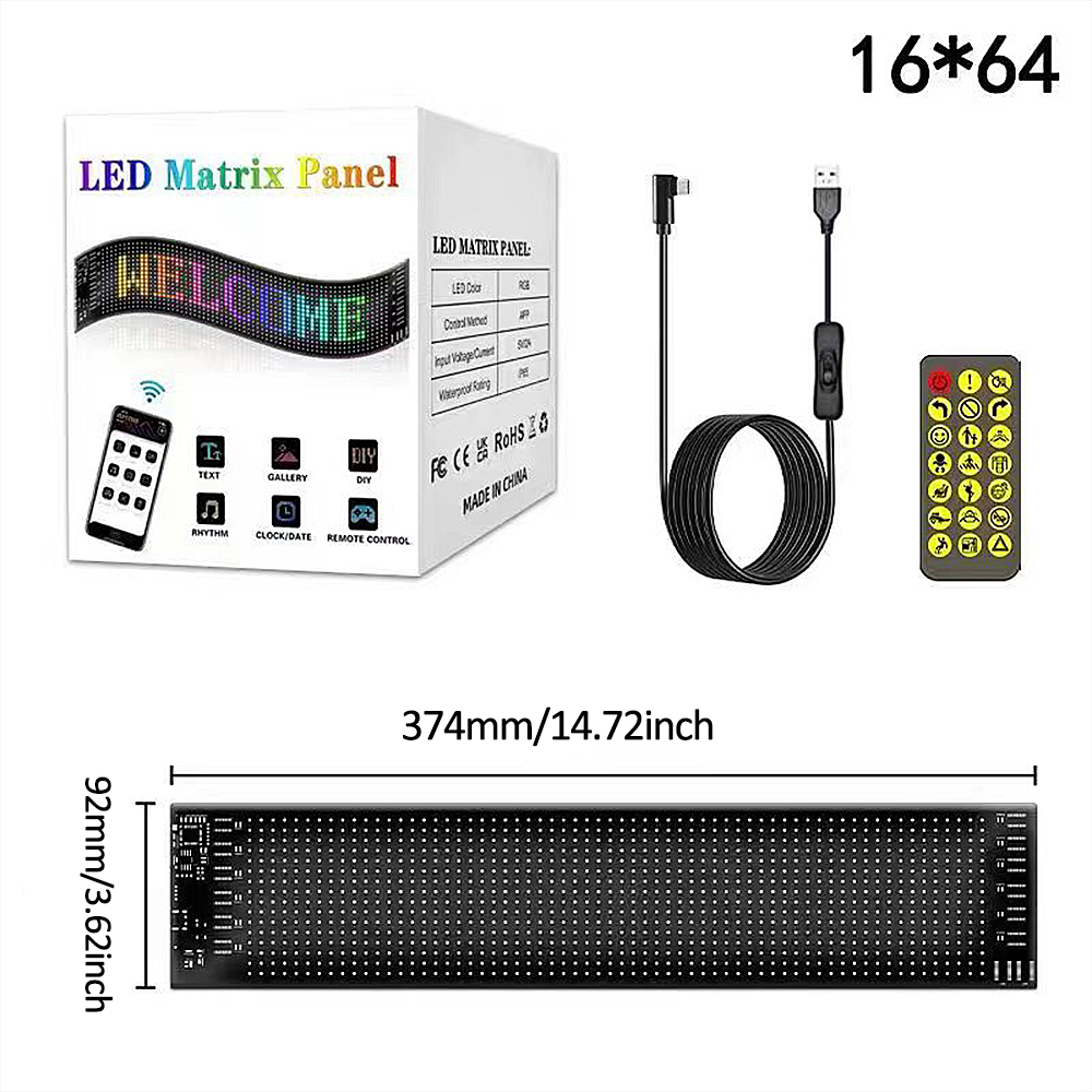 USB-Display, programmierbares LED-Schild, flexible Bluetooth-APP-Steuerung, individuelle Textenmuster-Animation, Scrollen für Auto, Tür: RGB