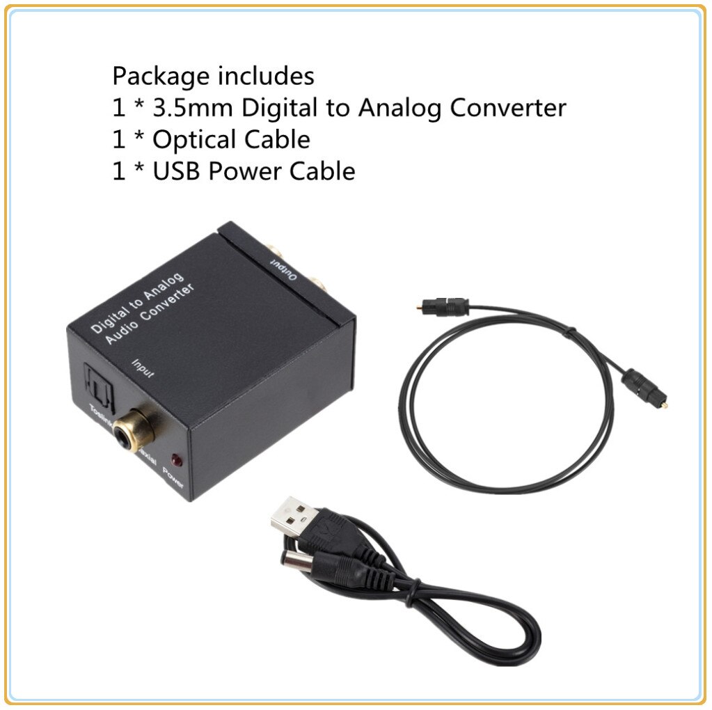 Inioiczmt Digitale Audio Analoog Converter Audio Optical Fiber Toslink Coaxal Signaal Naar Av R/L Audio Decoder Spdif dac Amplifer: USB Cable