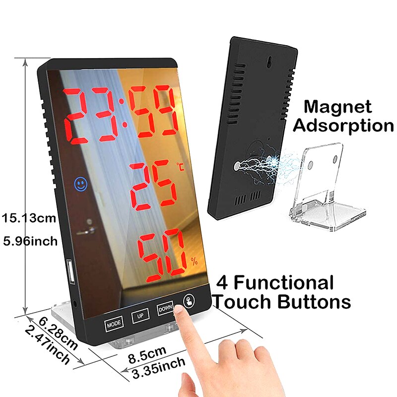 Digital Alarm Clock,Large LED Display Electronic Clocks with Temperature Detect Modern Mirror Desk Wall Clock