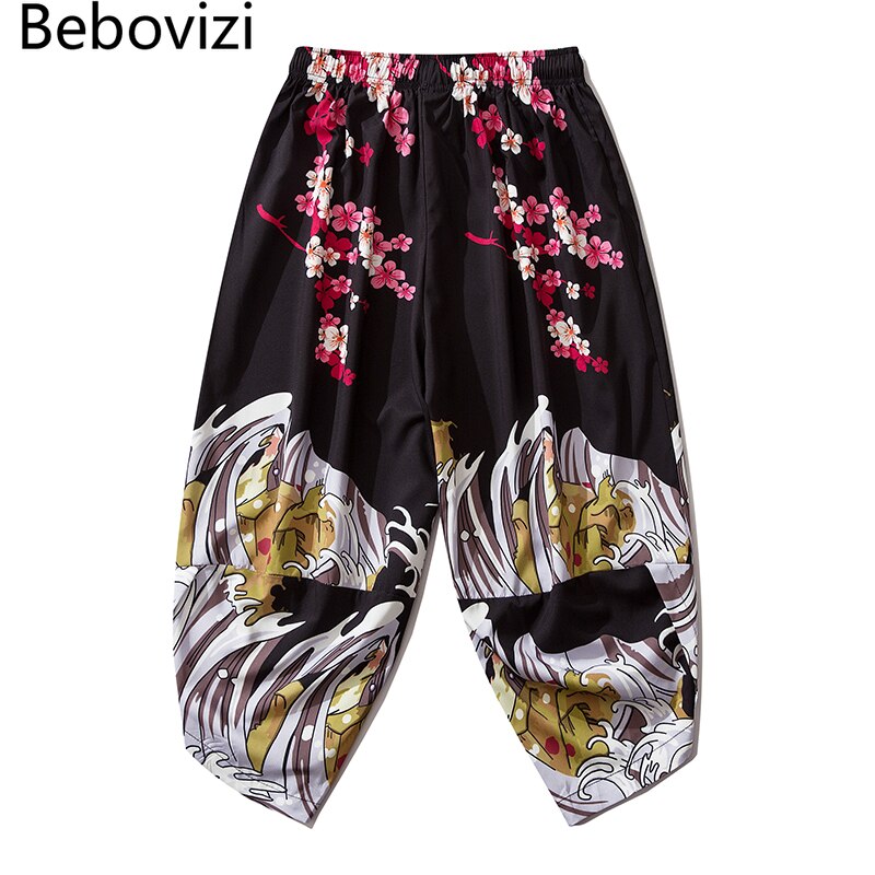 Bebovizi Japanse Crane Sakura Kimono Pak Dunne Traditionele Broek Mannen Aziatische Kleding Elastische Taille Broek Losse Broek Cosplay