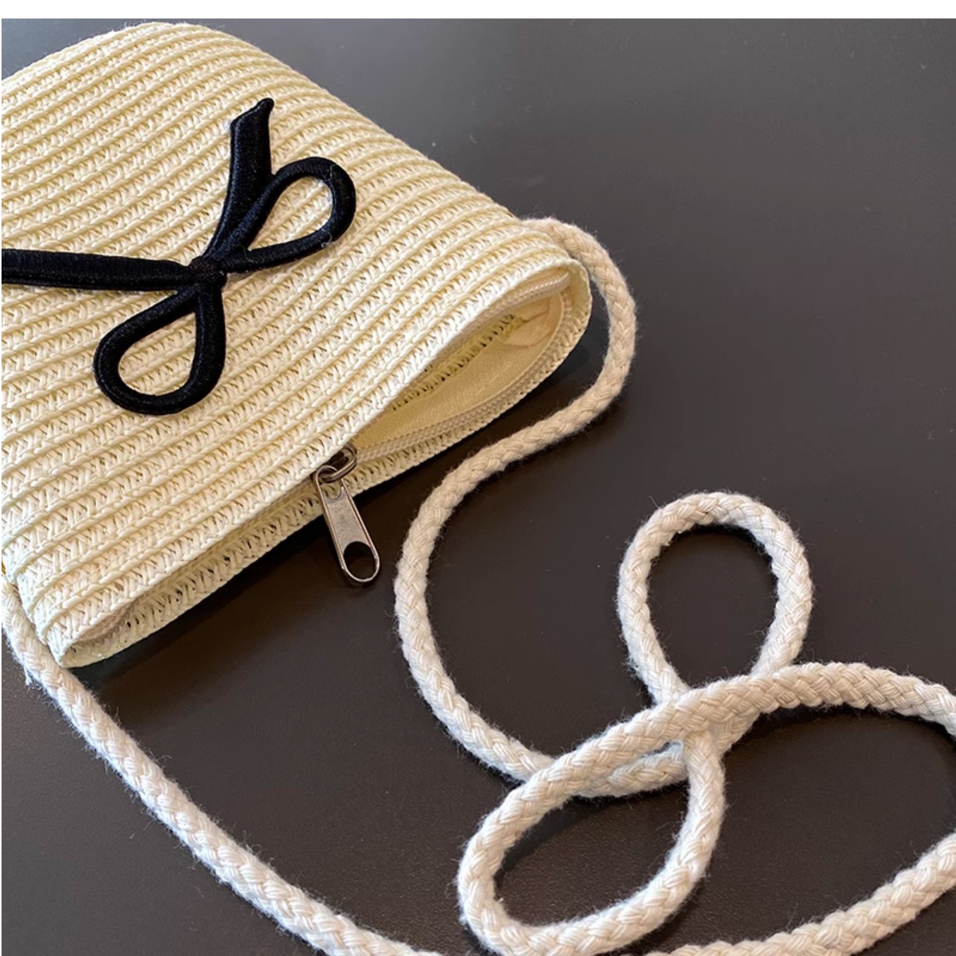 Chapéu de palha e bolsa de ombro verão para meninas, chapéu de sol superior vazio infantil, aba grande, bowknot, viseira de praia ao ar livre, boné de sol para bebê