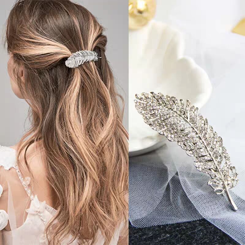 Women Headwear Halloween Feather Hairpin Gold Crystal Hair Clip Luxury Wedding Hair Accessories Simple