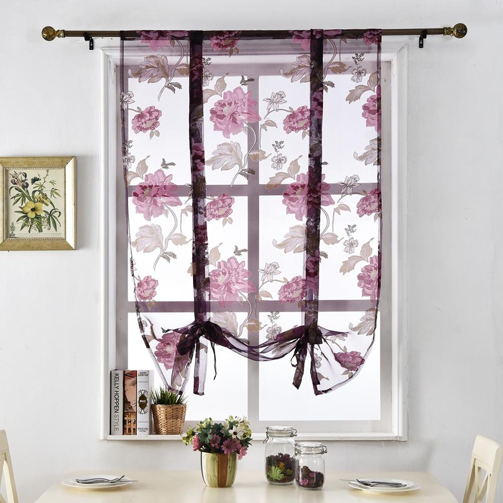 Flower Roman Curtains Kitchen Valance Tulle Sheer Panel Bedroom Window Drape