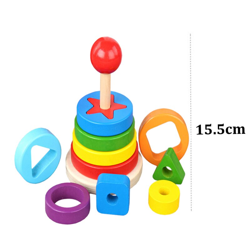 Bunte Geometrische Formen Passende Spielzeug Kinder Früh Lernen Übung Hände-auf Fähigkeit Montessori Pädagogisches Holz Spielzeug ZXH: Multiple shape Tower