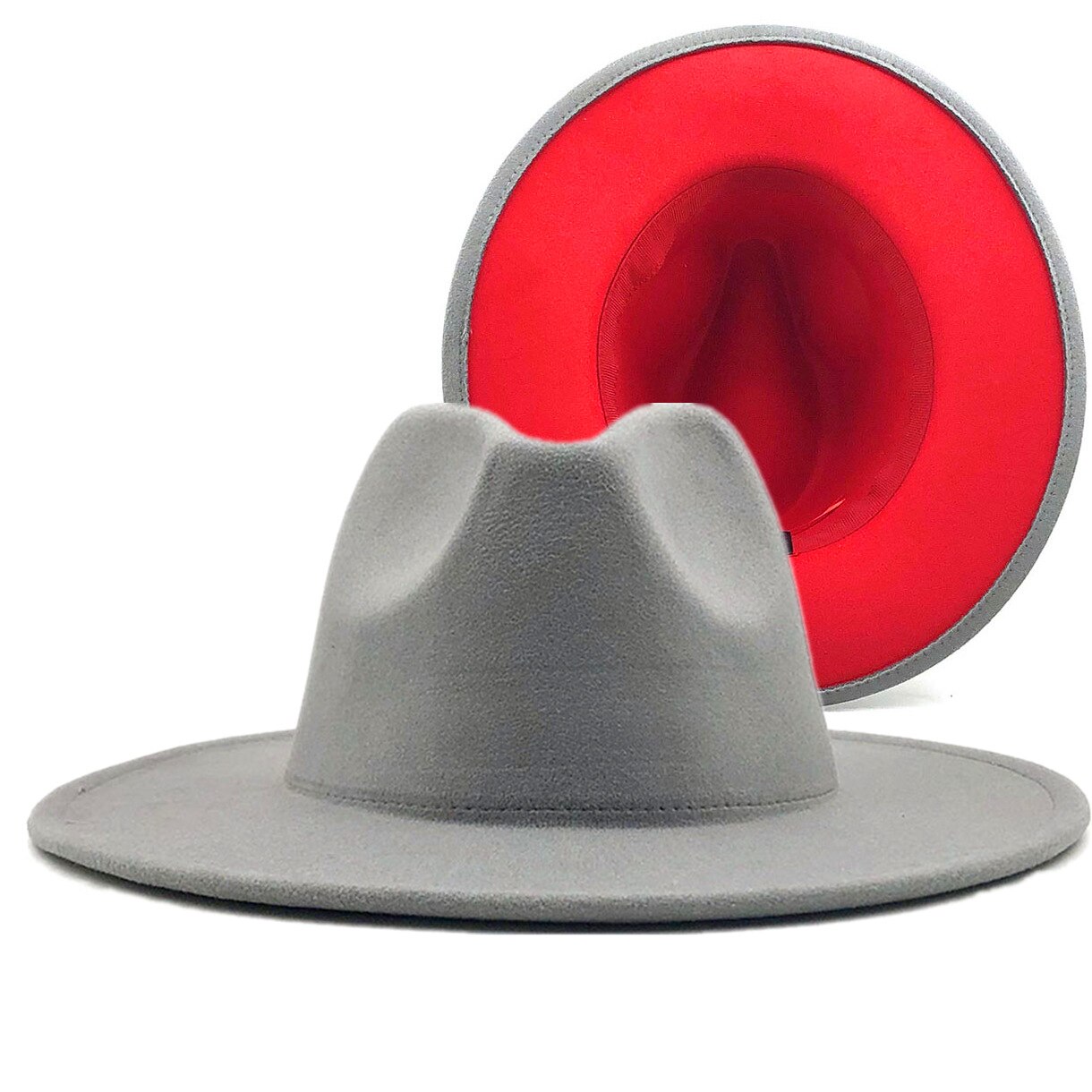 Sombreros de fondo rojo para hombre y mujer, gorra de Jazz, sombrero de vaquero, gorra de Color de doble cara, ,