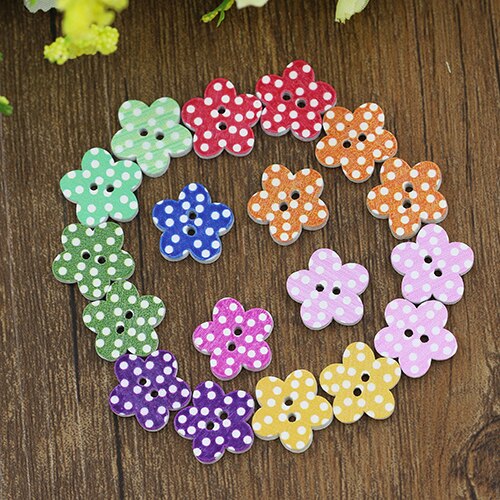 100 Stks Mooie Houten Knoppen DIY Naaien Scrapbooking Bloem Stippen Gemengde 20X2mm