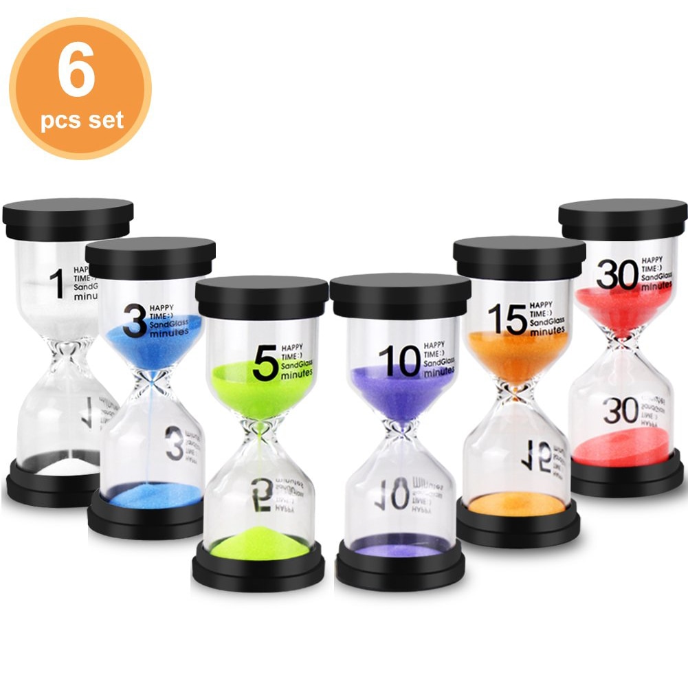 6 stk/sett 1/3/5/10/15/30 min sandklokke sandglass timeglass timer skolebarn lek dekor barn sand timer hjemmedekorasjon