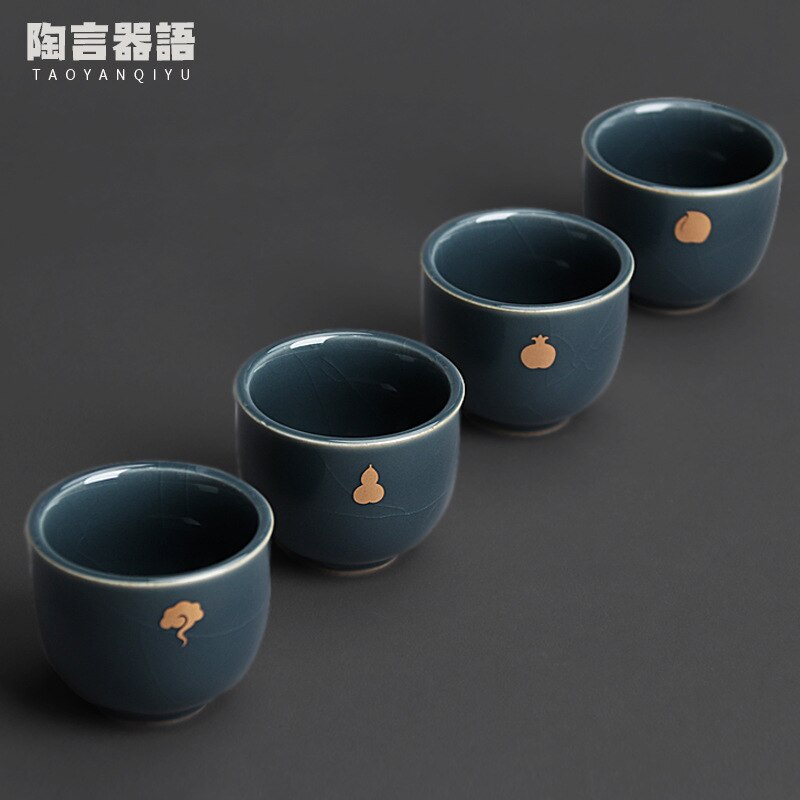 Jingdezhen ji celadon glasur guld tekop håndlavet keramik kung fu te master single kop retro groft keramik te kop