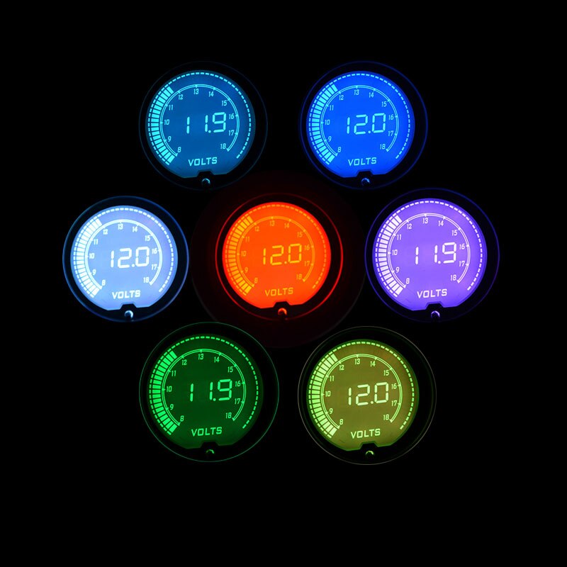 52mm Volt Gauge LCD Digital 7 Color Display