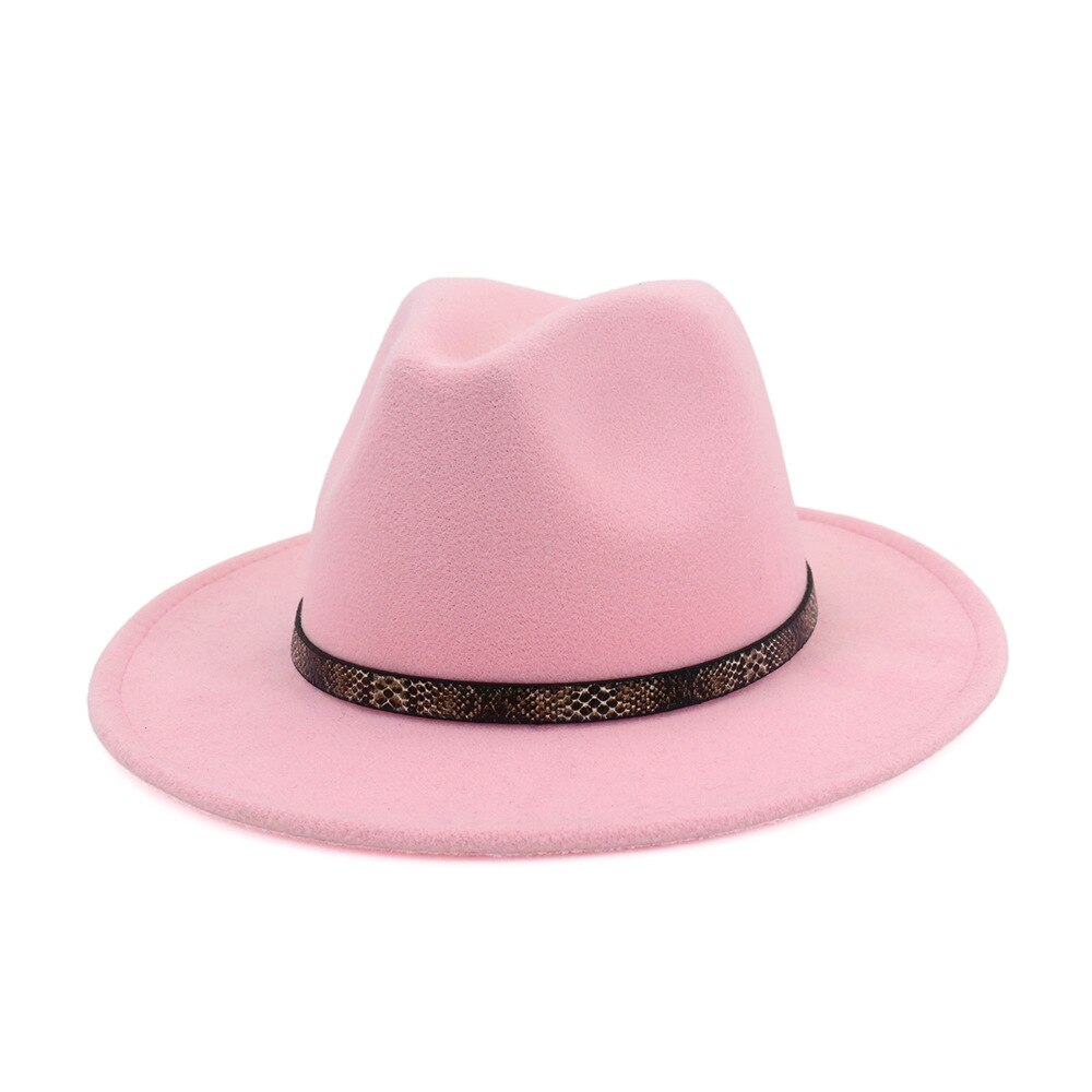 Felt Fedoras Hat Women Solid Imitation Wool Fedoras Snakeskin Pattern Band Tourist Cap Outdoor Jazz Caps Gorras for Lady Girls: pink