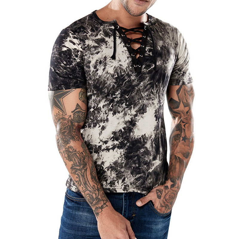 CALOFE Mannen Zomer T-shirt Zachte Hollow Korte Mouw Beachwear Top Tees Surfen Patchwork T-shirts Lace Up Tee Shirts Mannen