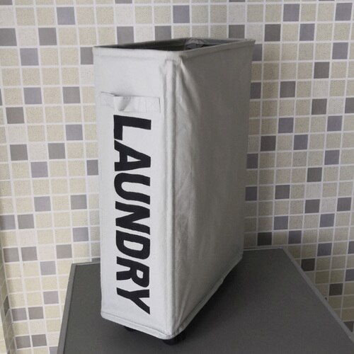 Heavy Duty Collapsible Laundry Basket Bag Oxford Slim Laundry Roller Organizer Bag Home Simple Foldable Laundry Hamper WY515: light grey