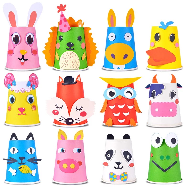 12PC DIY Handmade Color Disposable Paper Cup Children Hand Material Kid Fine Arts Stuff Birthday Wedding Party Supplies