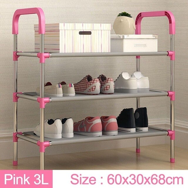 Skohylle skap arrangør holder 3/4/5 etterslep montere sko hylle hjem stue møbler stativer sko henger arrangører: Rosa 3 etterslep