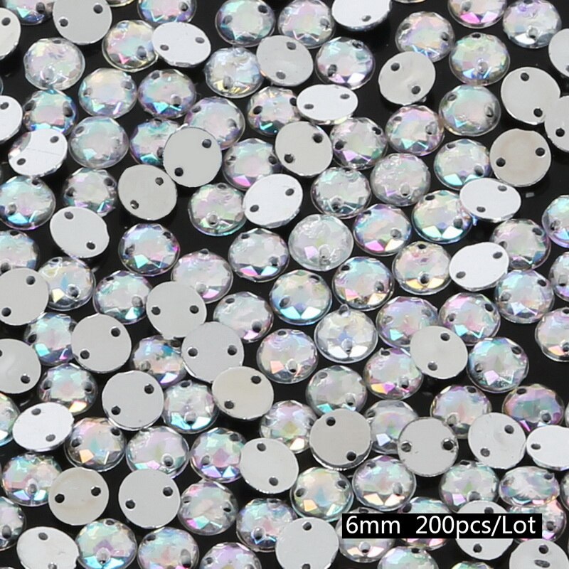 200 Stuks 6mm Acryl Crystal Naaien Strass 2 Gaten Zilveren Plaksteen Voor Dansen Jurk/Kleding Schoenen/ bruiloft Decoratie