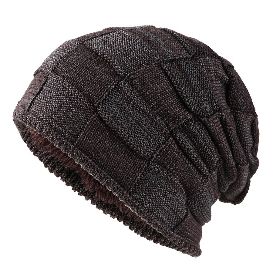 Herfst/Winter Veelzijdige Twee-Kleur Vierkante Trui Voor Mannen Gebreide Muts Plus Fluwelen Oor Bescherming Te Houden warm: coffee