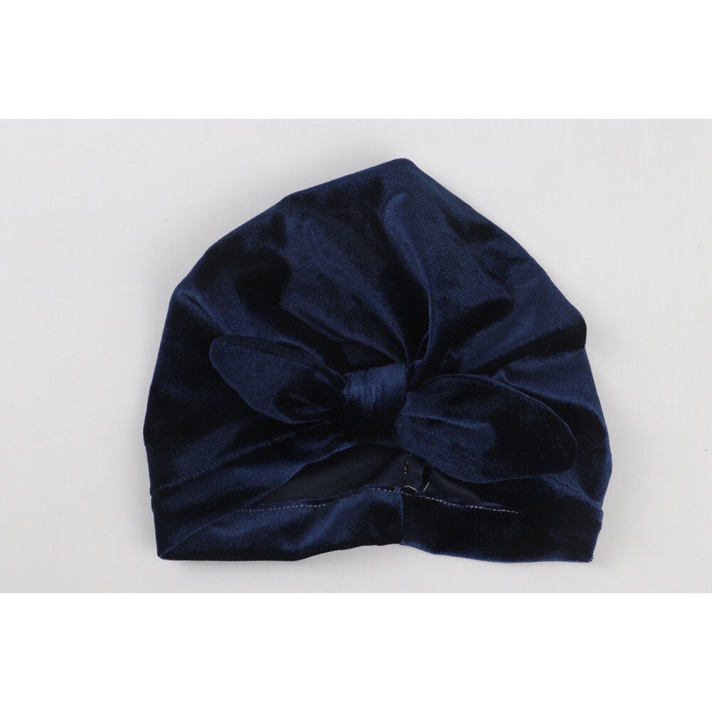 para recién nacidos, niños, bebés, niñas, niños, turbante indio, Lazo de terciopelo, gorro de invierno, gorro suave y cálido, para bebés en 9 colores: Azul oscuro