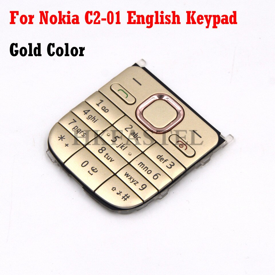 For Nokia c2-01 original Mobile Phone English Russian Arabic Hebrew Keypad For C2 C2-01 Replacement housing cover Keyboard: Gold English